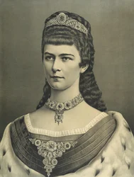 Litografía de retrato de la Emperatriz Isabel con conjunto de rubíes